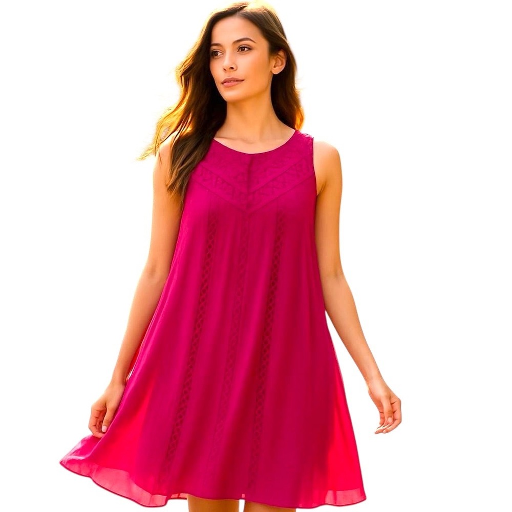Red Camel Sleeveless Gauze Mini Dress Crochet Summer‎ Hot Pink Size Small/Medium
